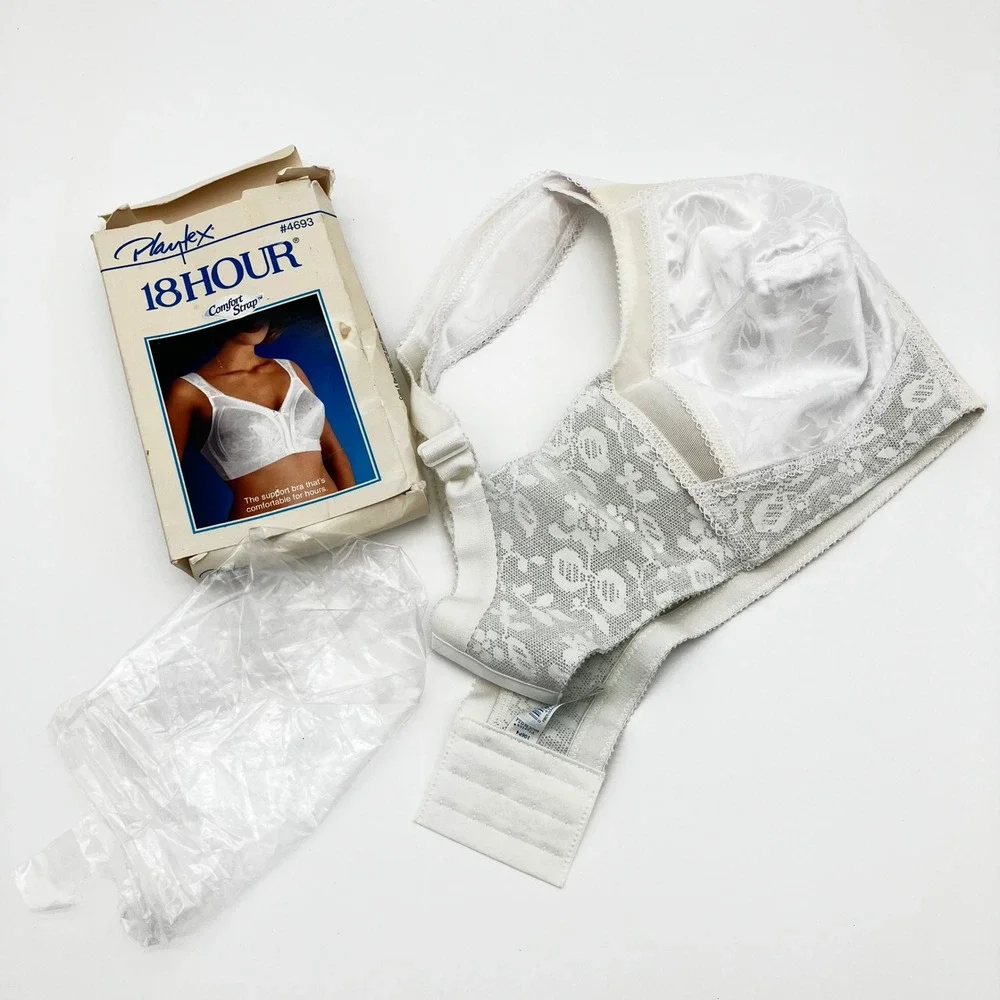 Playtex Wireless Bra 18 Hour Comfort Strap 4693 34DD White Vintage Lace